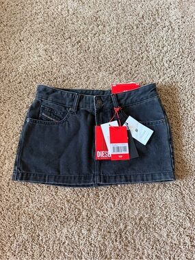 NWT Diesel De-Ron Gonna Denim Mini Skirt in Black [25]